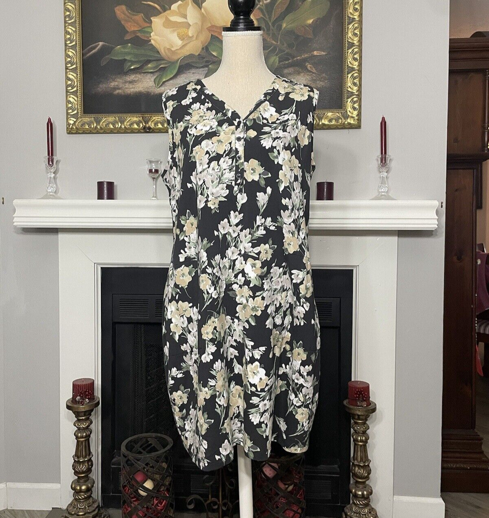 Isaac Mizrahi Charcoal Floral Printed Dress Large Petite